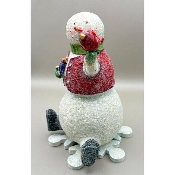 Vintage Whimsical Snowman Christmas Figurine Holding Cardinal Bird & Gift - Picture 5 of 7